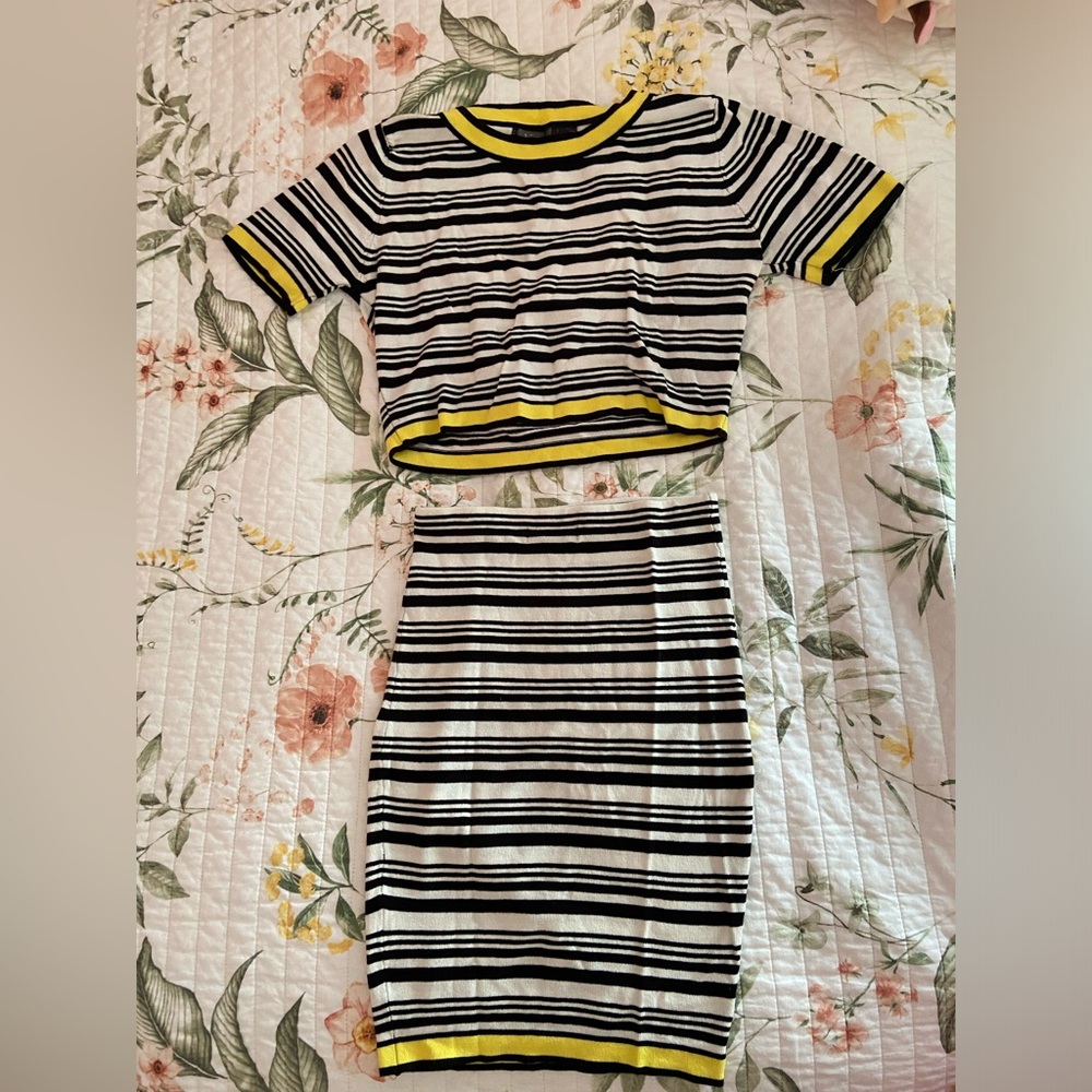 Striped Crop Top and Pencil Skirt Set